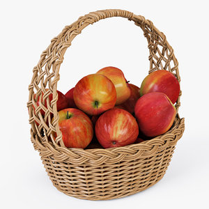 wicker basket apples color 3d obj