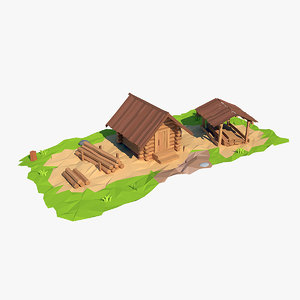 3d model of wooden sawmill cartoon