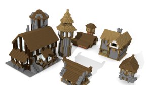 3d model medival minecraft buildings