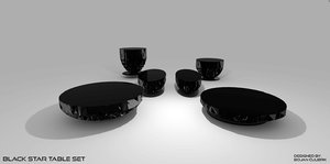 3d black star table set model
