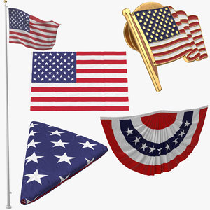 3d model 3 flag poses bunting