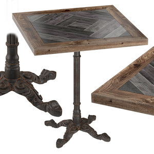 cast iron wood restaurant table obj