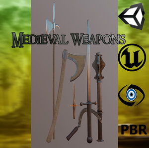 pack meele weapons medieval axe 3d model
