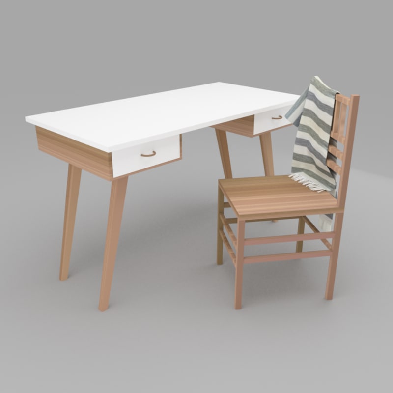 study table chair 3d model