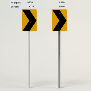 3d model right sign caution road
