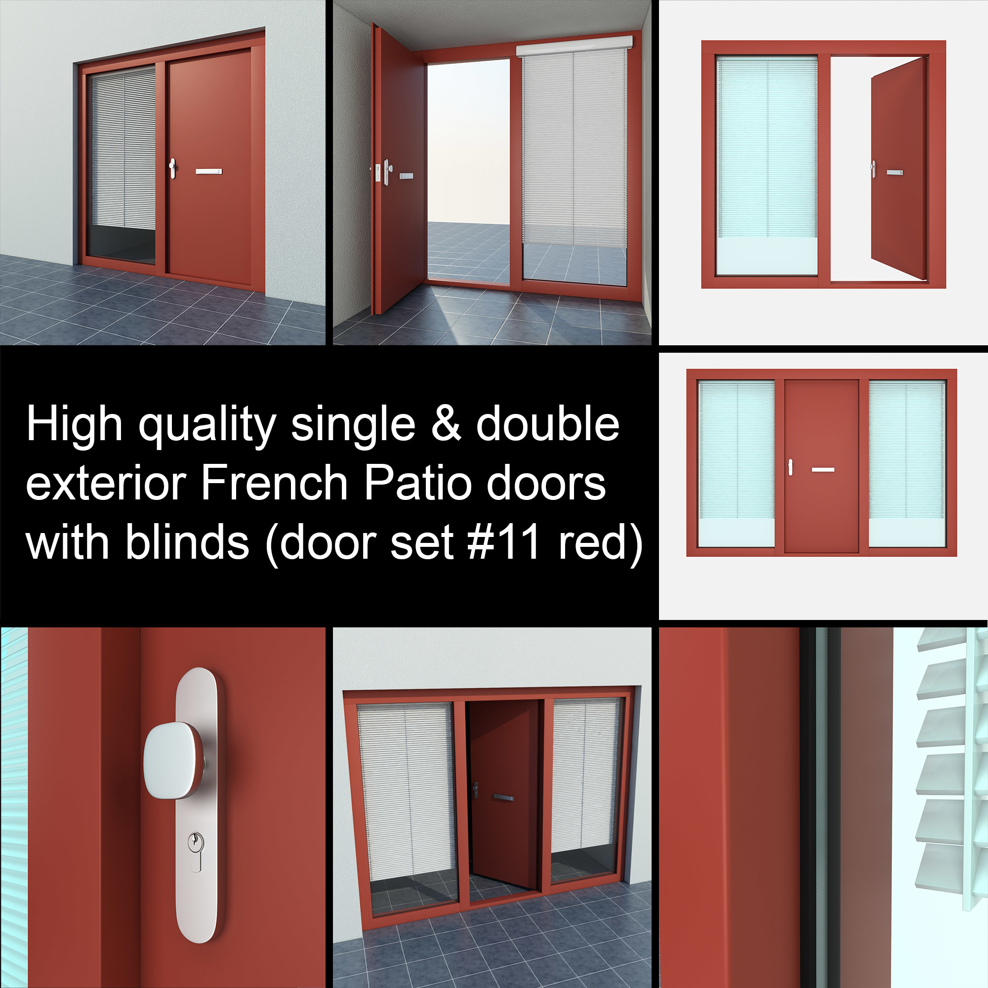 High Quality Single Double Exterior French Patio Doors With Blinds Door Set 11 Red