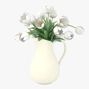 3d model white tulips vase