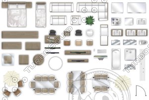 2d floorplan furniture, top-down view (style-2).