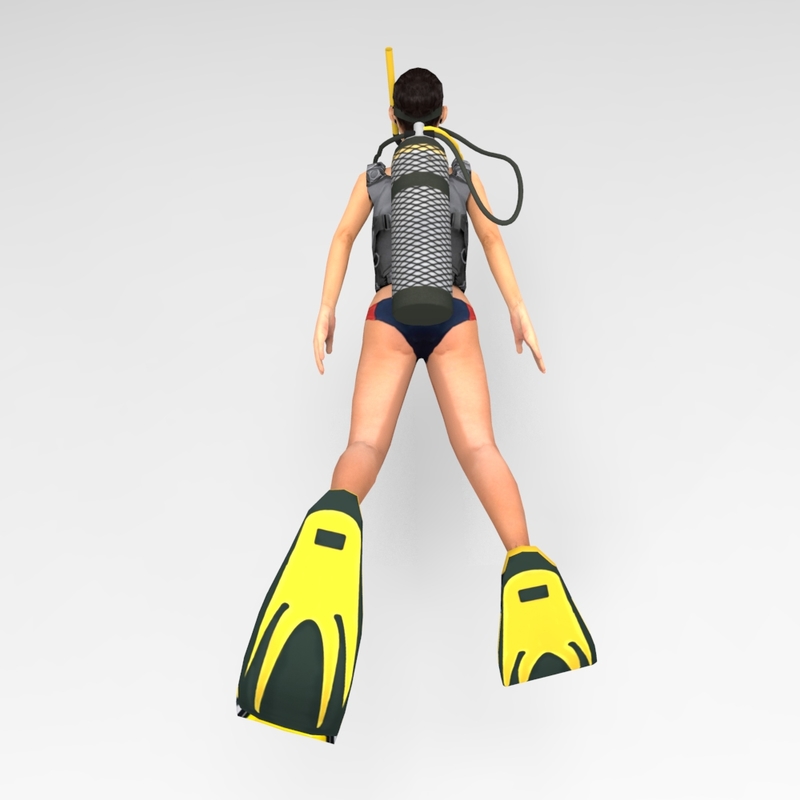 3d model of female scuba diver dive
