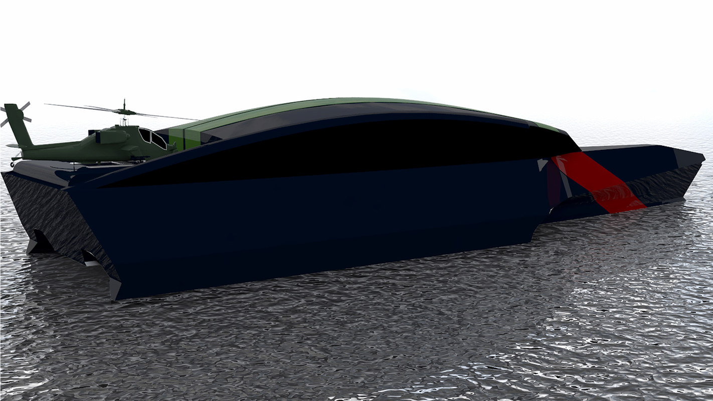 3d model trimaran military ship