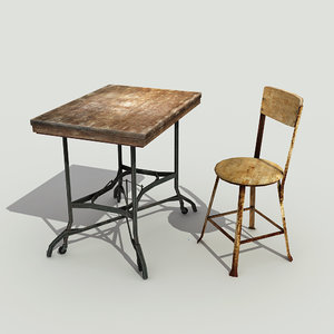 old vintage table chair 3d model