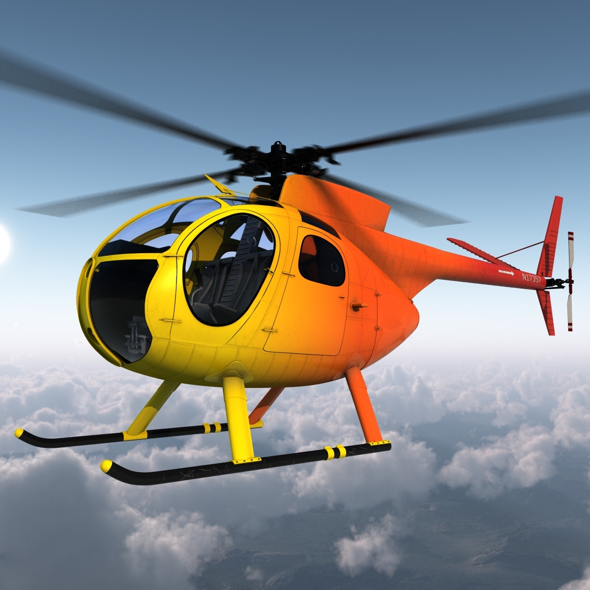 3d ligh helicopter hughes oh6 model