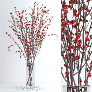 vase red blossom flowers 3d model