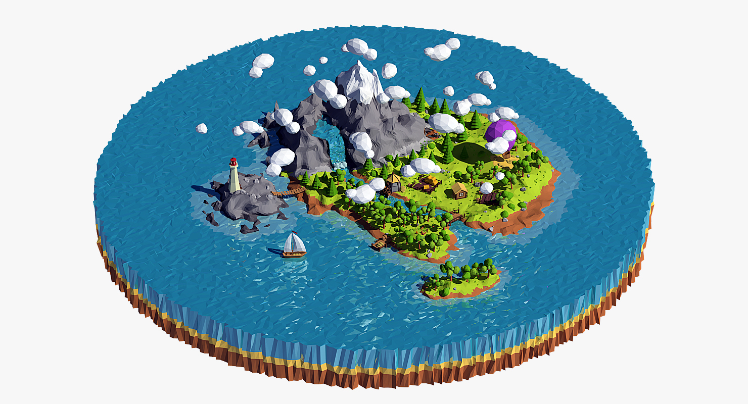 卡通岛低聚3d模型