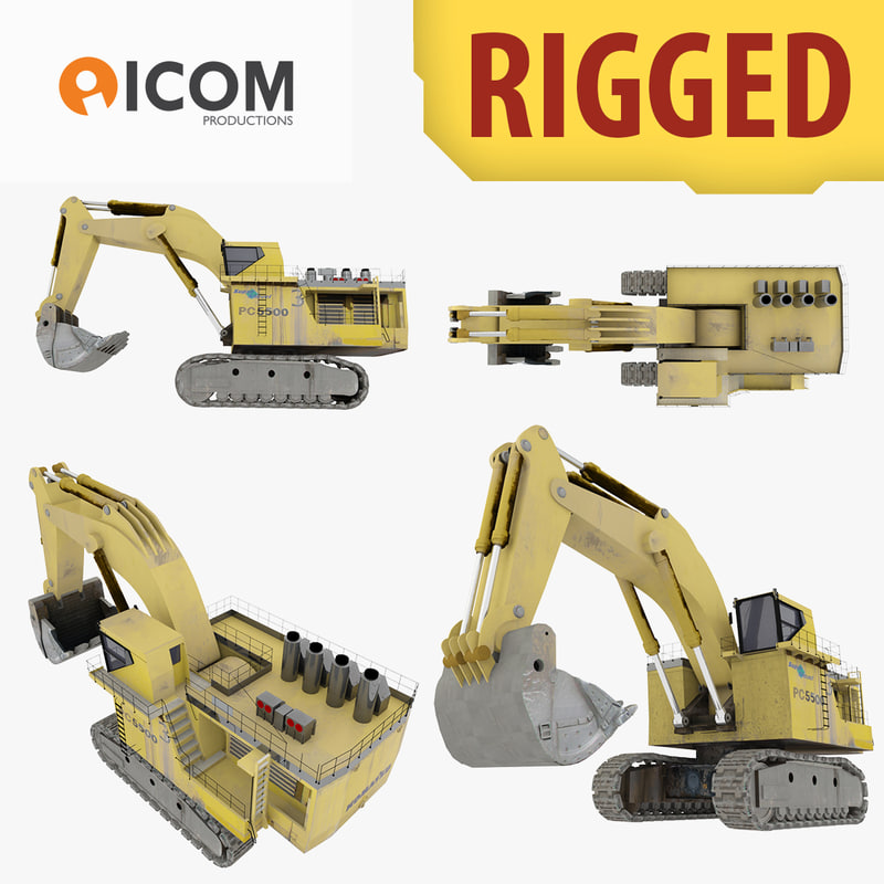 rigged shovel excavator construction 3d model