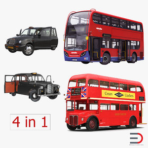 3d london bus taxi rigged model