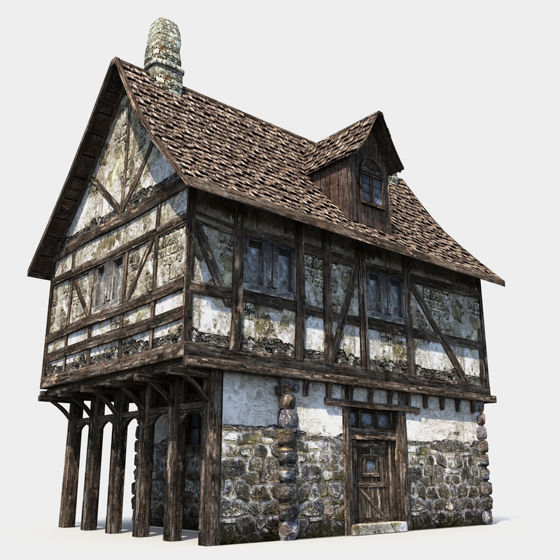 3d model 2 medieval houses