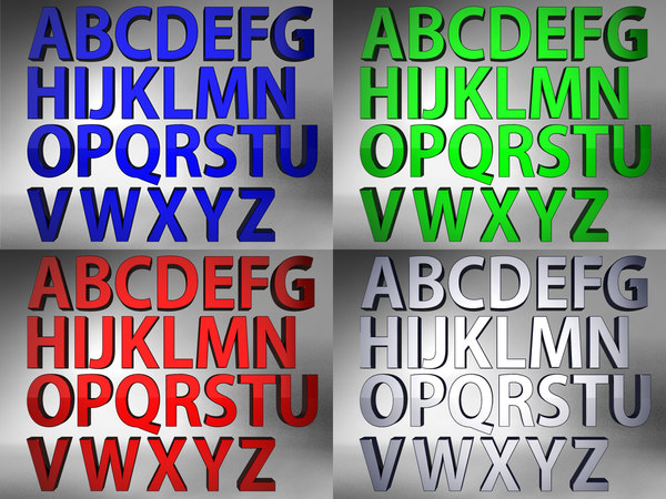 3d model alphabet light scene colour