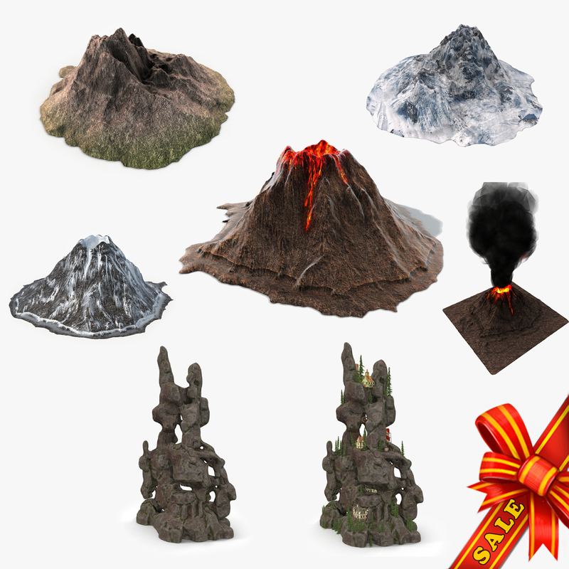 3d volcanoes mountains model