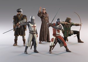 3d set medieval characters model