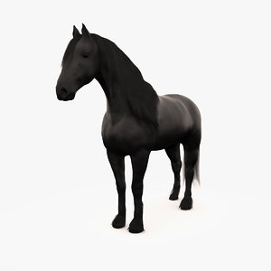 horse friesian black fur 3d max