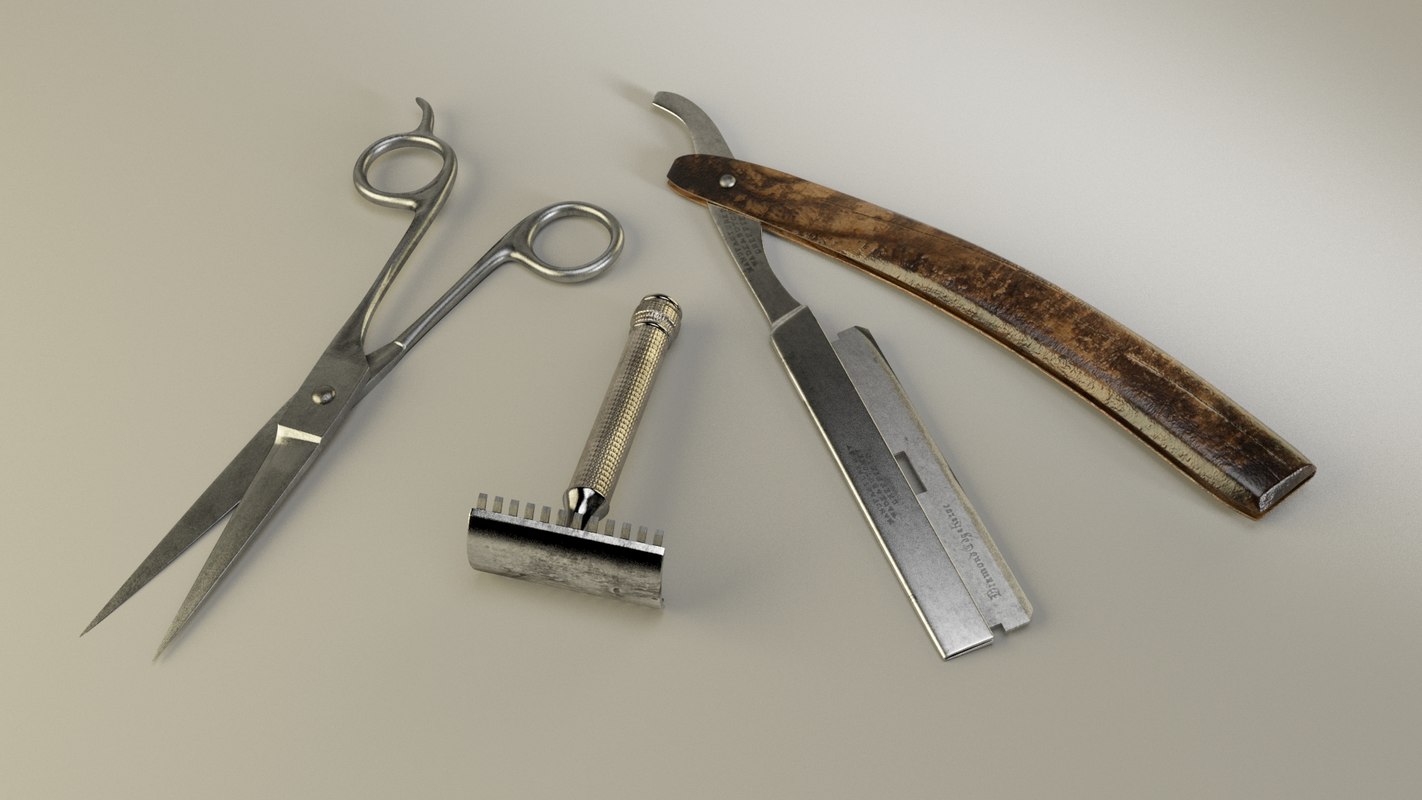 3d model vintage barber shop accessories