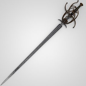 3d model of medieval gothic rapier sword