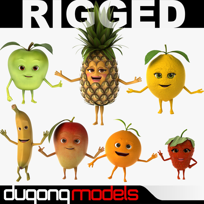 3d model of dugm07 fruits rigged cartoon