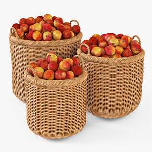 wicker basket apples oat 3d model