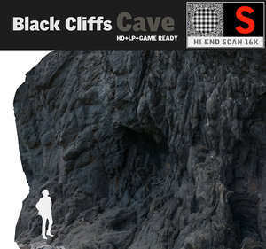 3d cave black cliffs 16k