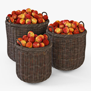wicker basket apples brown 3d model