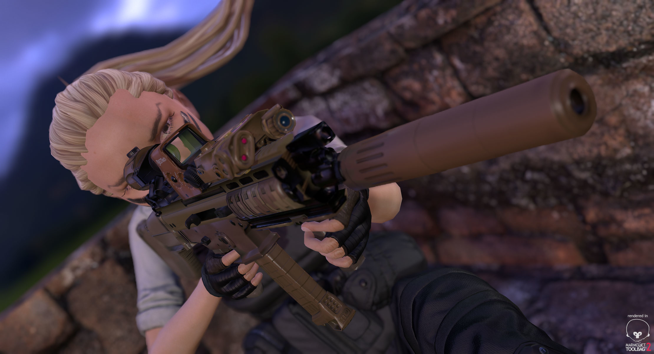 rigged pbr游戏准备女战士猎人激进准军事(几种颜色选项)3d模型