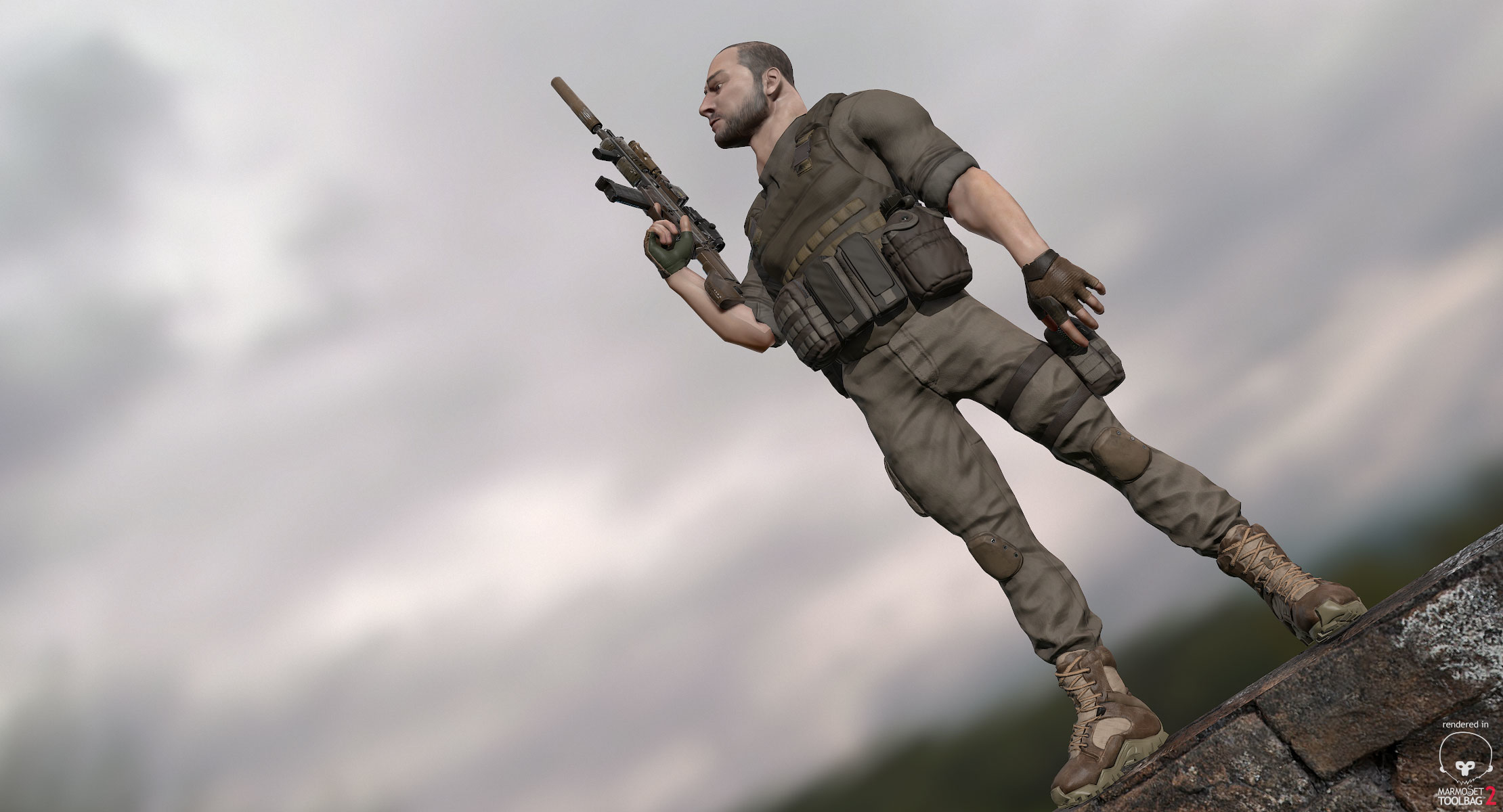 rigged pbr game ready男士兵猎人好战准军事(多种颜色选择)3d模型