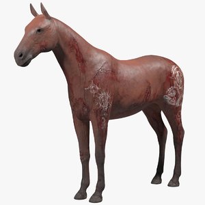 3d wounded brown horse model