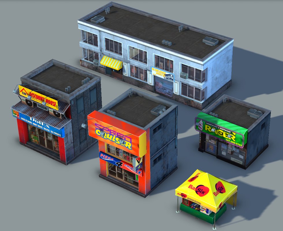 3d set small stores - model