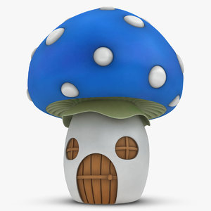 3d mushroom house blue