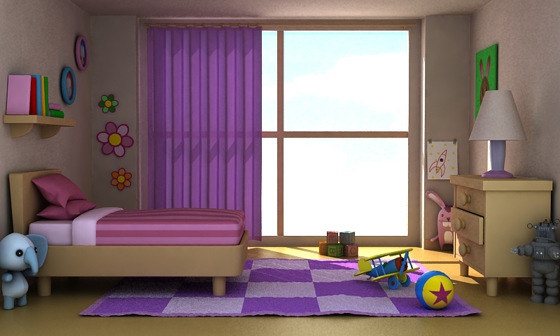 卡通女孩房v23d模型