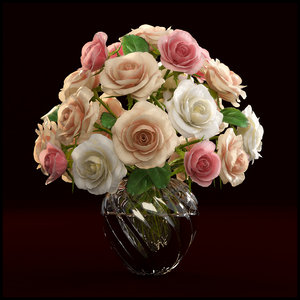 3d model roses arranged vase