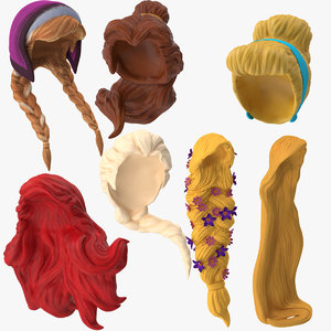 7 princess wigs 3d model