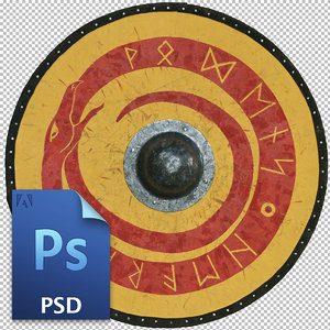 Viking shield with runic serpent design