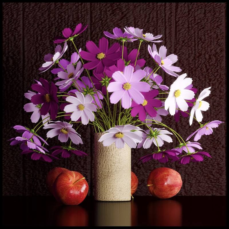  3d  model flower  vase  cosmos