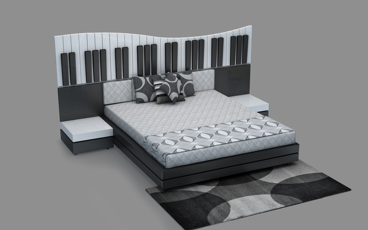 Contemporary Bed Piano Theme 3d 3ds