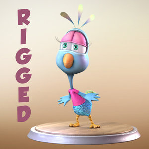 3d peacock cartoon character rigged