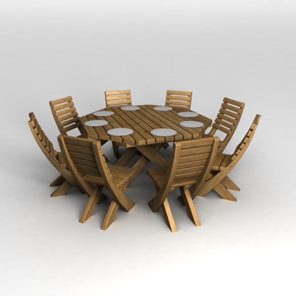 Modelo 3d Mesa De Patio Octogon, Octagon Patio Table And Chairs