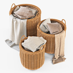 wicker basket cloth oat 3d model
