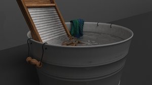 wash tub washboard 3d model