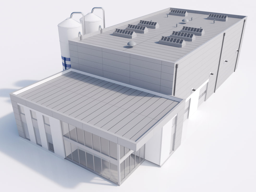 Промышленная модель. 3д модель промышленного здания. 3д модель производственного корпуса. Промышленные здания 3d модель. 3д модель производственного здания.