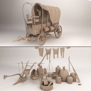 3d model covered wagon