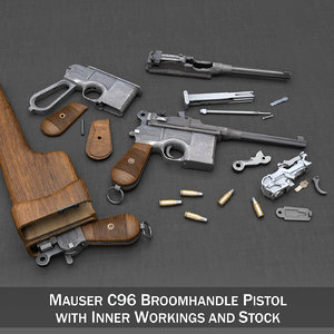 mauser c96 broomhandle stock 3d model