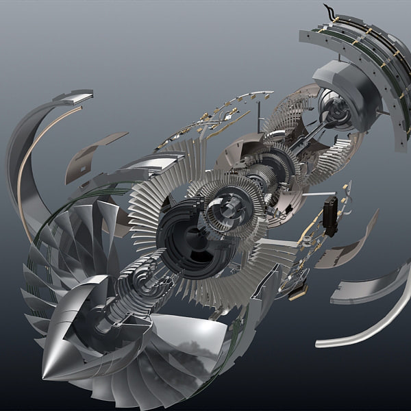 3d jet engine cutaway model